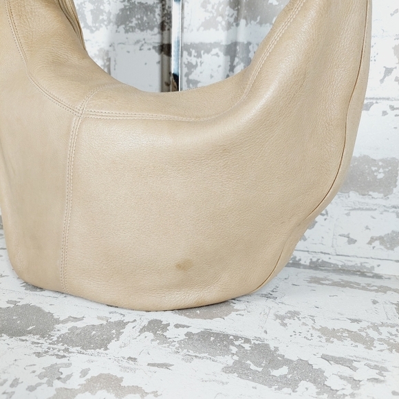 Boutique Cream Tan Leather Zip Closure Shoulder Bag 0792 - Picture 3 of 11